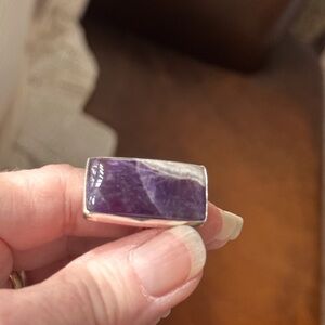 Amethyst Purple Stone 925 Silver rectangular Ring